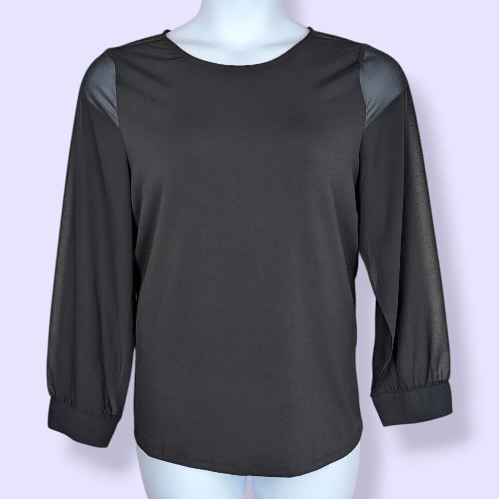 NWT Isaac Mizrahi NYC Black Sheer Sleeve Blouse